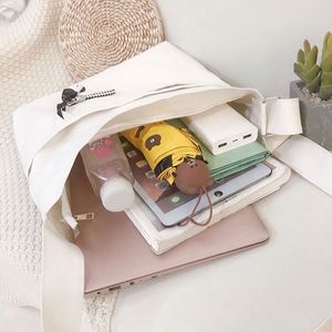 Custom Fashion Zipper Closure Letter Pattern Crossbody Shoulder Tote Bag for Women Korean Organic Cotton <b>Large</b> <b>Plain</b> <b>Canvas</b> - Product Image 5