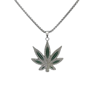 Vente chaude en acier inoxydable Hip Hop pendentif collier pour hommes nouveau Design avec <span class=keywords><strong>feuilles</strong></span> d'érable et diamants pour cadeau ou fiançailles - Product Image 1