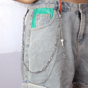 Chaîne de taille double couche style Harajuku avec pendentif croix et plume, chaîne de corps unisexe tendance pour boîte de nuit, en argent tibétain - Product Image 3