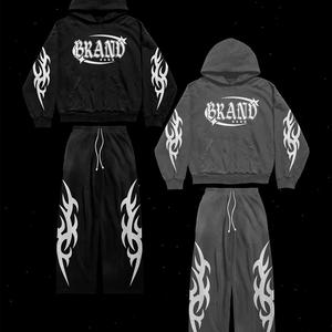 Conjunto Deportivo Personalizado de Alta Calidad, Transpirable, 100% Algodón, Pantalones Deportivos Acampanados de Felpa Francesa, Sudadera con Capucha para Hombre, Ropa Casual de Calle, Lavado Ácido - Product Image 2