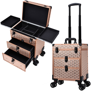 Lockable Aluminum Cosmetic Trolley <b>Case</b> Large Capacity <b>Makeup</b> Train <b>Case</b> with Wheels 2 Trays & Drawers Beauty Artist Suitcase - Product Image 1