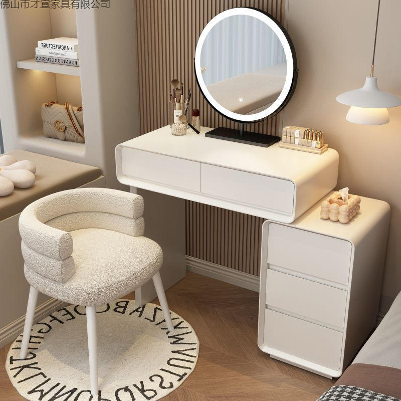 Table 766 blanc lait, armoire à 3 tiroirs, sans tabouret, sans miroir