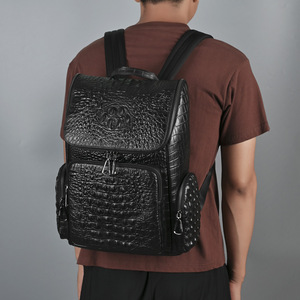 Sac à dos en cuir véritable pour homme, motif crocodile, noir, 20L, sac d'affaires, sac de voyage, imperméable, sac pour ordinateur portable - Product Image 1