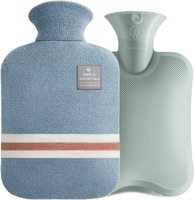 Poche d'eau chaude 2L avec couvercle en tricot, bouillotte pour soulager la douleur, les crampes, les nuits confortables