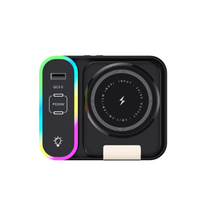 Chargeur sans fil multifonctionnel <span class=keywords><strong>8</strong></span>-en-1 pliable pour bureau avec aspiration magnétique, câble rétractable intégré et affichage numérique - Product Image 2