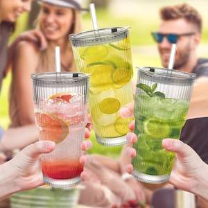 Gobelets en verre écologiques anti-fuite de 20 oz avec couvercles et pailles en verre pour café glacé, smoothies, cocktails et jus - Product Image 6
