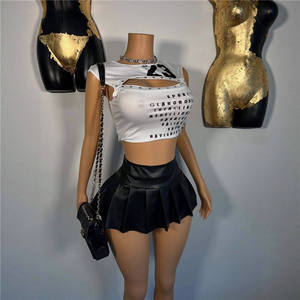 Letter Print Skinny Vest Women O-Neck Off Shoulder Sexy Hollow <strong>Cleavage</strong> Hot Girls Fashion Street Wild Style Skinny <strong>Tops</strong> - Product Image 2