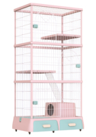 Cage pour chat pliable de luxe à double étage, assemblage détachable, grand espace, plateau en fer et plastique inclus, maisonnette pour animaux de compagnie à monter soi-même