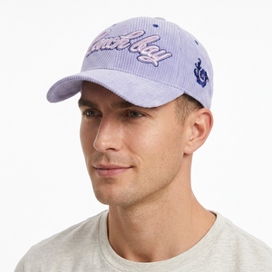 <b>Coach</b> Bay Corduroy Baseball Cap Embroidered Logo Adjustable Unisex Casual Hat Light Purple 6-Panel Design - Product Image 3
