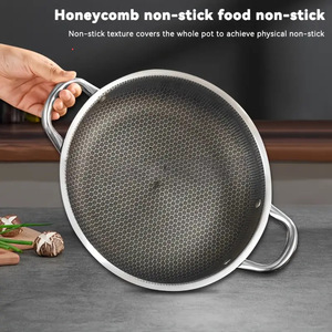 Poêle à frire en acier inoxydable, nid d'abeille, antiadhésive, ronde, 12 pouces, ustensile de cuisine pour usage intérieur - Product Image 4
