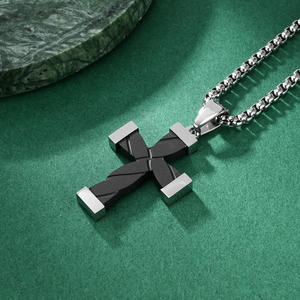 人格レトロつや消しゴールドブラックメッキステンレススチールツイストクロスペンダントネックレスクリスチャンスピリチュアルジュエリー - Product Image 4