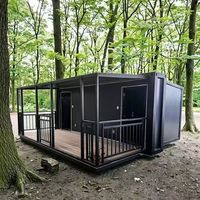Casa Contenedor Expandible de Estructura de Acero Resistente, Casa Móvil Modular Prefabricada con Terraza para Vivir al Aire Libre