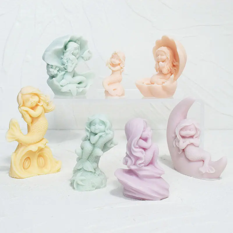 Moldes de jabón de sirena 3D diseñados para niña pequeña, molde de sirena reutilizable