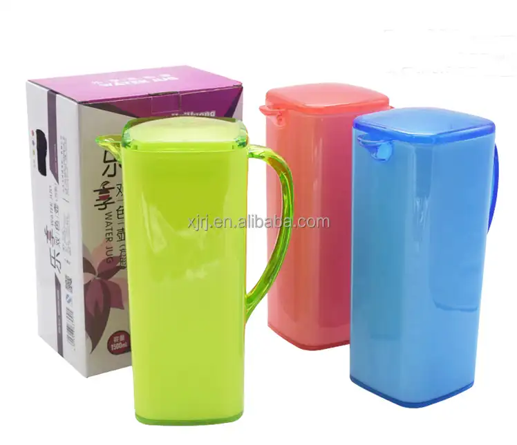 Jarra de agua de plástico cuadrada para el hogar, jarra enfriadora de hielo de alta calidad, libre de BPA, ecológica, 1.5L, doble color, PS