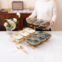 Services de Buffet de Luxe Style Royal Louis, Chafing Dish en Céramique, Ensemble de Réchauds à Plats avec 3 Casseroles en Porcelaine pour Garder les Aliments au Chaud