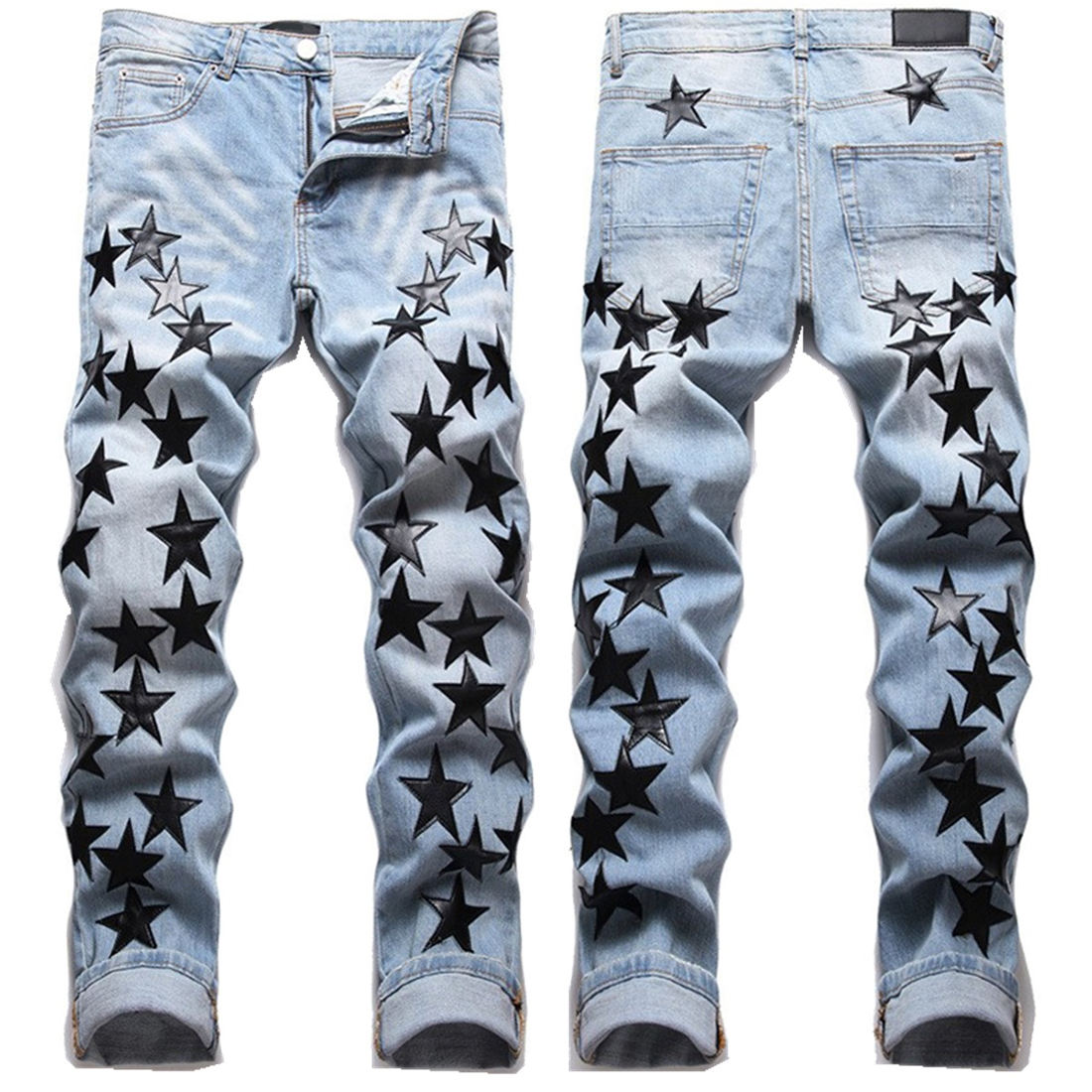 Custom OEM LOGO AeeDenim Five-pointed Star Jeans Men's Black Star