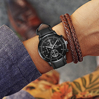 Montre pour homme tendance, bracelet en cuir noir, chronographe, montres à quartz décontractées, étanches, montre-bracelet de sport, lumineuse, montre pour homme