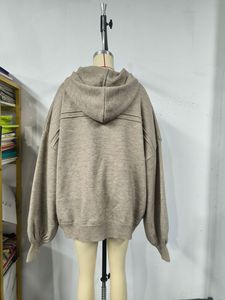 Suéter de punto de lana de color liso con capucha, holgado, de longitud media, manga larga, con botones semiabiertos, moda femenina - Product Image 5