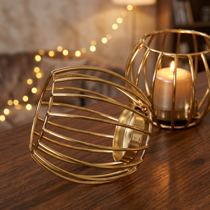 Portavelas de malla de alambre en forma de T, de hierro dorado, jaula para velas, centro de mesa redondo de metal para decoración del hogar - Product Image 2