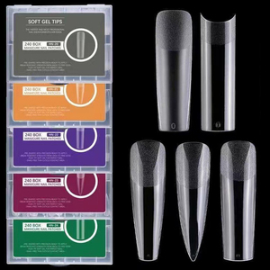 240 <span class=keywords><strong>Uñas</strong></span> Postizas <span class=keywords><strong>Extra</strong></span> <span class=keywords><strong>Largas</strong></span> Tamaño XXL, Ecológicas, de ABS, Diseño Cuadrado Almendrado, Semi Mate, Sin Rastro - Product Image 1