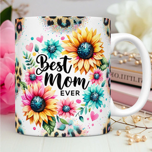 Regalo para el Día de la Madre, Taza de Café para la Mejor Mamá, Taza de Cerámica con Estampado de Girasol y Leopardo - Product Image 4