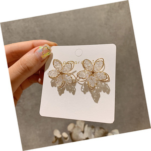 New Style Sparkling 3D <b>Crystal</b> Flower Needle <b>Crystal</b> Fashion Women Luxury Modern Simple <b>Earrings</b> - Product Image 5