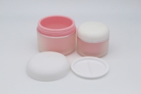 Pot en plastique à double paroi en gros, pot rond rose pour crème pour le visage, emballage, pots cosmétiques vides avec couvercles