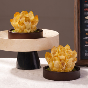 Grappe de cristaux de <span class=keywords><strong>citrine</strong></span> naturelle avec base en bois et éclats de péridot, géode de quartz <span class=keywords><strong>jaune</strong></span> brut pour la guérison et la décoration intérieure - Product Image 5