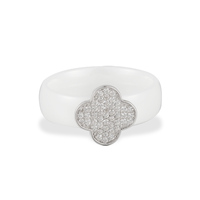 Mode Blanc Pur Bijoux En Céramique en Forme De Trèfle À Quatre Feuilles CZ 925 Bagues en Argent Sterling Pour Les Femmes