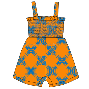 Tutina Corta Senza Maniche per Bambine con Stampa Floreale Hawaiana e Volant, Vendita Calda - Product Image 4