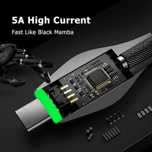 Cable USB A macho A USB tipo C con luz led, cable de datos de carga rápida <span class=keywords><strong>mamba</strong></span> <span class=keywords><strong>negra</strong></span>, aleación de zinc, forma de <span class=keywords><strong>serpiente</strong></span>, 5A, Android, novedad - Product Image 5