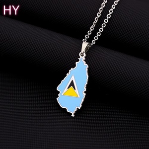 Collier Pendentif Classique Rétro Émail Goutte d'Huile pour Hommes et Femmes en Acier Inoxydable Carte <span class=keywords><strong>de</strong></span> Sainte-<span class=keywords><strong>Lucie</strong></span> avec Accessoire Cadeau Transfrontalier - Product Image 5