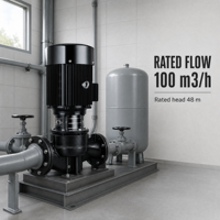 Pompe centrifuge verticale en ligne DN100 100 m³/h 48 m en fonte pour circulation d'eau CVC, pompe de surpression pour pipeline TD100-48G/2