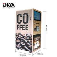 Distributeur automatique de café DKM avec écran tactile de 27 pouces, expresso fraîchement moulu, paiement par billets de banque, pièces de monnaie, cartes et code QR