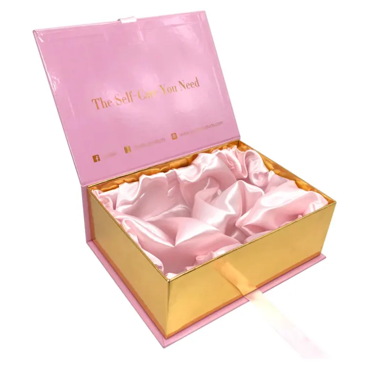 Premium Luxus Pink Karton Papier Geschenk Perücke Haar verlängerung Magnetic Satin Install Kit Rechteck Luxuriöse Haut Perücke Papier boxen