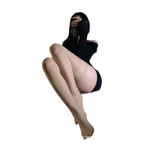 No hay tiempo para perderse las medias de encaje sexys con diseño de pavo real y ribete de encaje, medias negras puras y sexys por encima de la rodilla. - Product Image 5