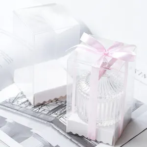 Custom Luxury White Cardboard Square Plastic Pvc Paper Perfume Bottle Gift Box Packaging With Ribbon