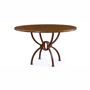 Mesa redonda de madera con patas de acero inoxidable