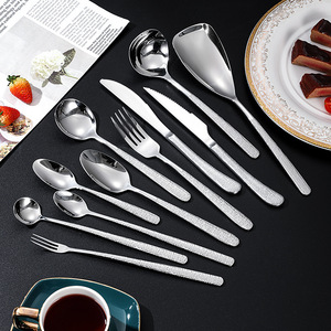 304 Stainless Steel Knife Fork Spoon <b>Set</b> Round Elegant Textured Handle Durable Western Cutlery For Wedding Dinnerware - Product Image 1