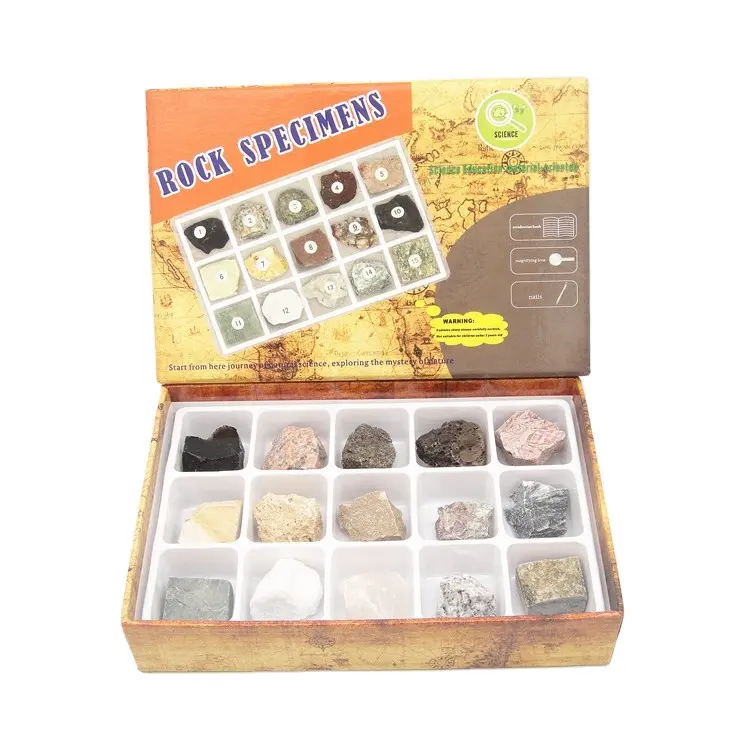 Conjunto de caixa de pedras, conjunto educacional de pedras de cristais cura raw para crianças