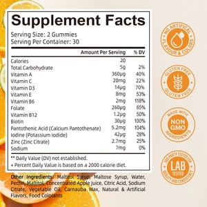 Gummies de croissance capillaire à la biotine sous marque privée, multivitamines A, C, <span class=keywords><strong>D</strong></span>, E, B6, B12, zinc, iode, complément pour des cheveux, une peau et des ongles sains - Product Image 5