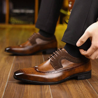 Chaussures habillées Oxford pour hommes en cuir véritable à bout pointu - Respirantes, à lacets, pour le bureau et les mariages