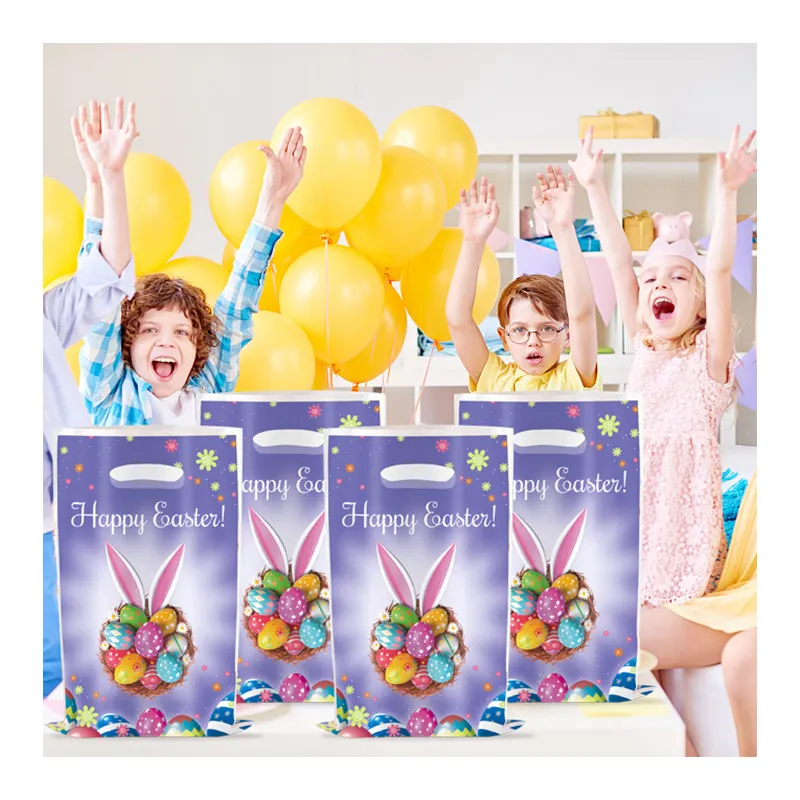 10 pièces impression dessin animé oeuf lapin bonbons sac cadeau pâques sacs pour pâques fête décoration fournitures