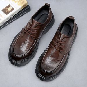 Men's Genuine Leather Casual <b>Shoes</b> British Business Style Large Size Slip-On Spring Breathable Thick-<b>Soled</b> Rubber Outsole Back - Product Image 4