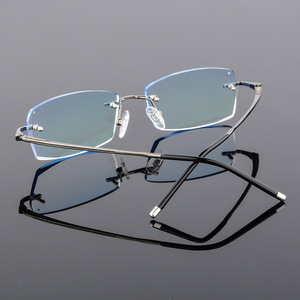 Montura de gafas sin montura de corte de diamante óptico para hombre con lentes graduadas de tinte degradado - Product Image 4