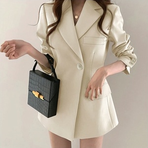 Spring Autumn <strong>Women</strong> Elegant Slim Blazer Long Sleeve Lapel Collar Long Jacket Lady High <strong>Waist</strong> Casual Suit <strong>Coat</strong> - Product Image 1