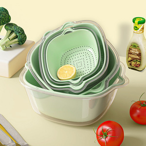 Juego de 8 piezas de escurridor de verduras de doble capa con contenedor de plástico para limpiar frutas y verduras en la cocina. - Product Image 1
