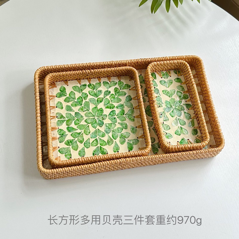 Ensemble de 3 coquillages rectangulaires multi-usages-clause de saule vert