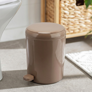 Poubelle à pédale en <span class=keywords><strong>plastique</strong></span> marron OEM, mini poubelle avec couvercle à fermeture douce, poubelle ronde pour salle de bain, cuisine et bureau - Product Image 1
