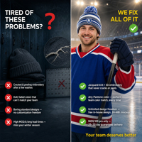 Bonnets personnalisés pour équipes de hockey avec pompon, chapeaux en tricot avec logo d'équipe brodé en 3D, bonnets d'hiver à revers pour les fans, cadeaux d'équipe, Noël
